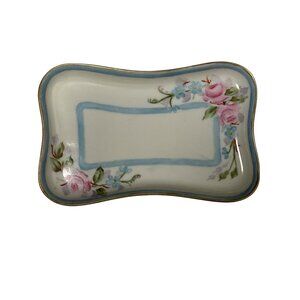 Vintage MZ Austria Rectangular Porcelain Tray With Floral Design 6" X 3.5"